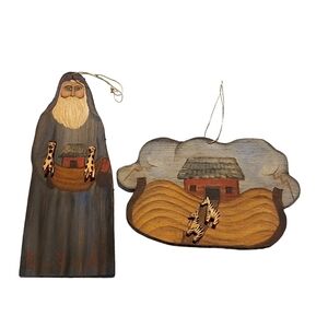 Vintage set 2 wood handpainted Noah's Arc Christmas Ornaments